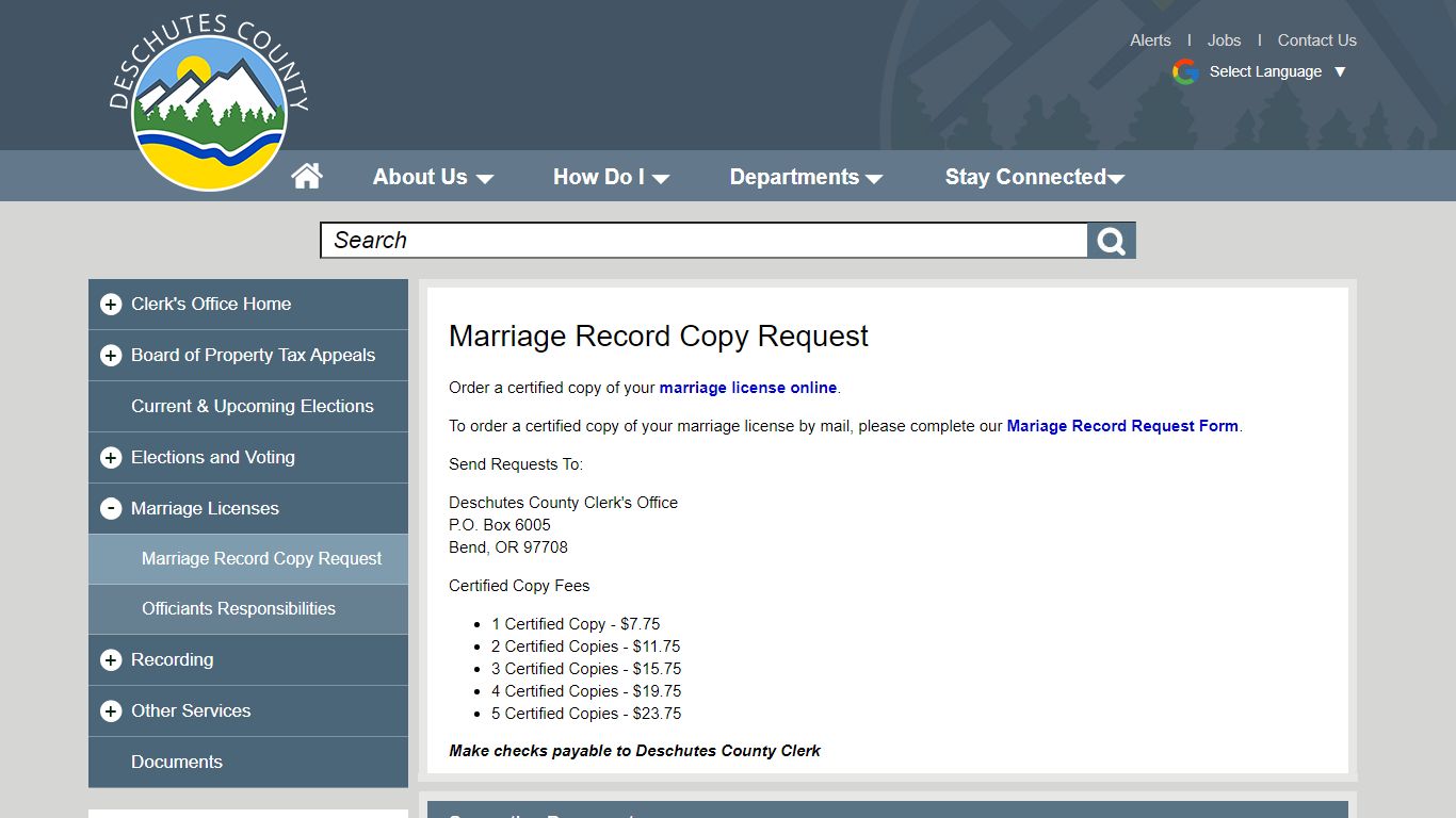 Marriage Record Copy Request | Deschutes County Oregon