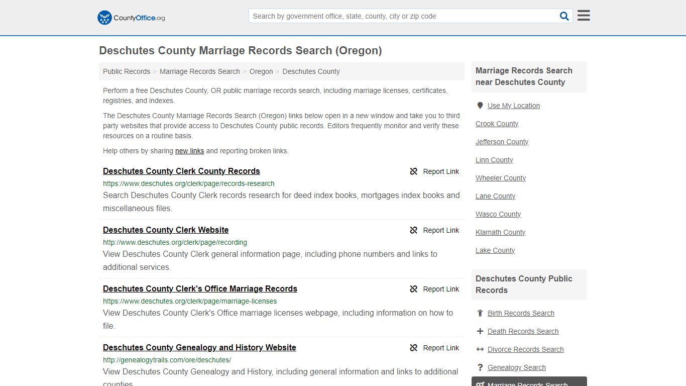 Deschutes County Marriage Records Search (Oregon) - County Office