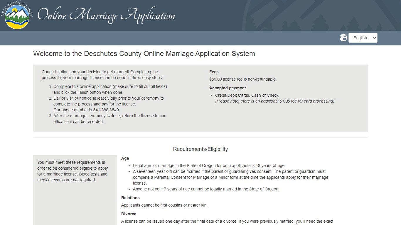 Online Marriage Application - Deschutes County