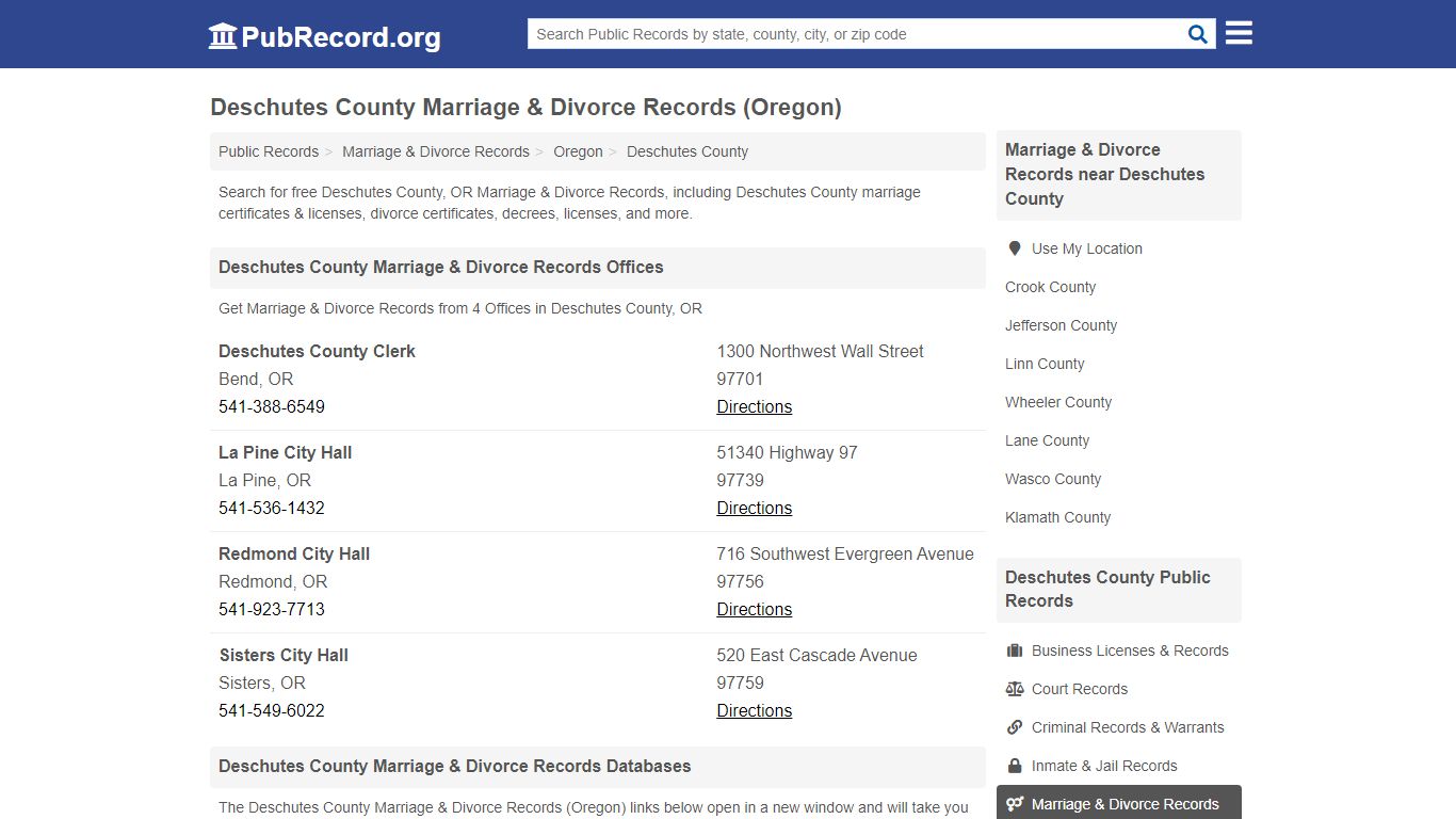 Deschutes County Marriage & Divorce Records (Oregon)